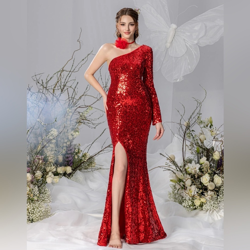 Faeriesty One Shoulder Split Mermaid Hem Party Dress